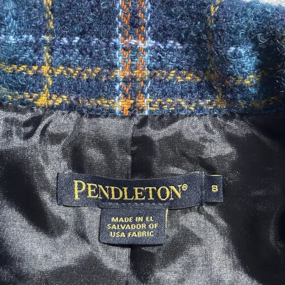 Pendleton Blue Plaid Virgin Wool Mohair Lambs Wool Pea Coat Womens 8 - Picture 3 of 6